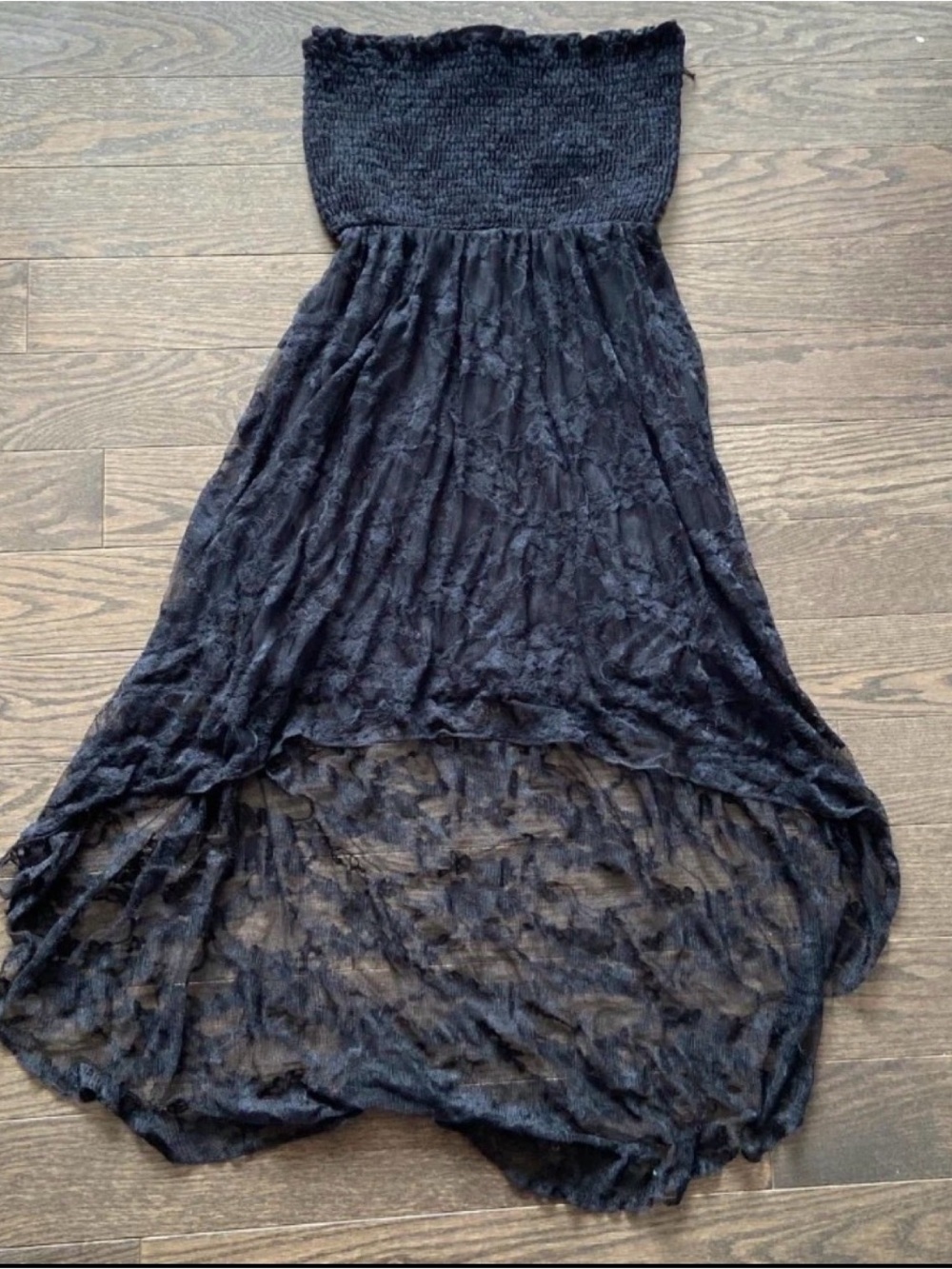 Nella Fantasia Black Strapless High-Low Lace Dress